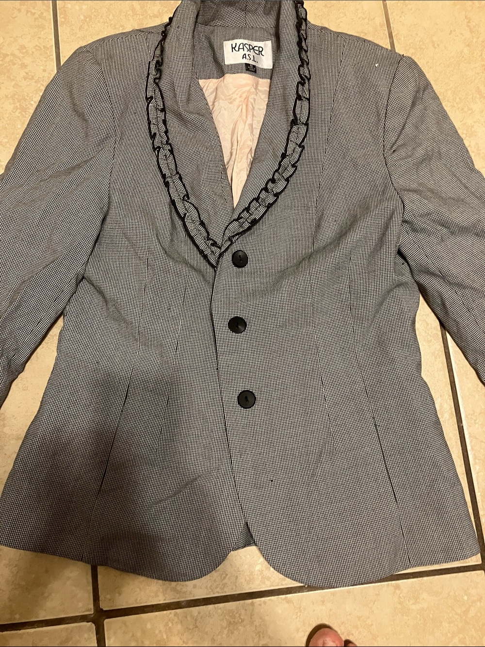 Kasper Gray Micro-Check Blazer with Braided Trim